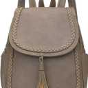 KKXIU Fashion Small Synthetic Leather Backpack Purse For Women and Ladies with Tassel (Khaki)