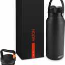 Milton 40 Oz Stainless Steel Water Bottle with Straw Lid - 2 lids included, Double Walled Vacuum insulated Thermos, 12 Hour Hot, 24 Hour Cold, Leak proof design for Sports, Gym, Ultrasip, Black