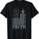 America Pride US Flag Faith Over Fear Prayer T-Shirt, M