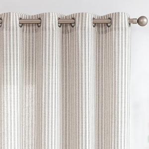 COLLACT Gray Striped Linen Curtains 84 Inch Length for Living Room/Bedroom Farmhouse Pinstripe Pattern Curtains Light Filtering Drapes Grommet Window Treatments, W50 x L84, 2 Panels Grey on Beige (50"W x 84"L (Pack of 2), A | Stripe Grey)