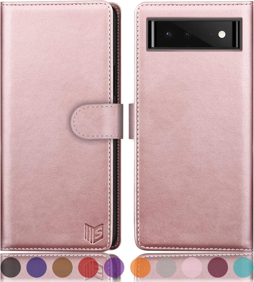 SUANPOT for Google Pixel 6 5G with RFID Blocking Wallet case Credit Card Holder,Flip Book PU Leather Phone case Shockproof Cover Cellphone Women Men for Google Pixel6 case Wallet (Rose Gold)