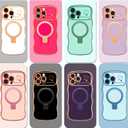 for iPhone 14 Pro Max Magnetic Case with Stand, Luxury Electroplating Shockproof Wave Curly Frame and Heart Pattern, Lens and Screen Edge Raised Protection for iPhone 14 Pro Max-White