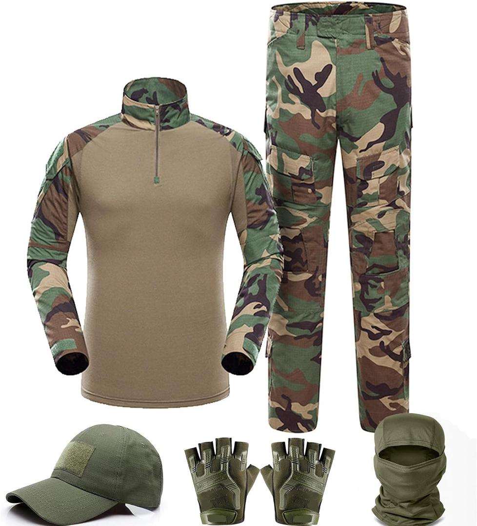 VPZenar Tactical Uniform,Combat Pants and Shirt,Cap Balaclava Gloves Set,Camo Camouflage Suits, Men's Military Airsoft Gear XL