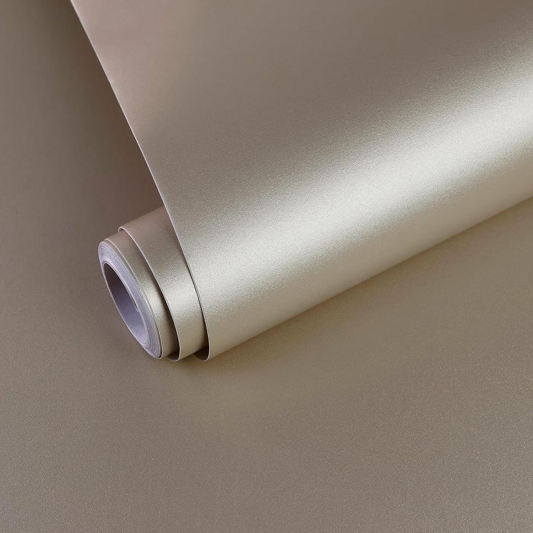 Yun-aeon Thick Metallic Beige Peel and Stick Wallpaper 15.7"x 118.1" Matte Fridge Contact Paper for Countertops Vinyl Self Adhesive Removable Modern Wall Paper for Kitchen