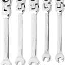 5pcs Flex Head Ratcheting Wrench Set, Metric 6-10mm Spanner Gear Ring Ratcheting Combination Wrenches Kit, Box End and Open End Wrench 180 Head 72-Tooth(COLOR:Silver)