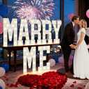 Pooqla Marry Me Light Up Letters for Proposal Decorations, 2.4FT Will You Marry Me Sign Marquee Letters for Engagement Wedding Valentine's Day