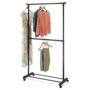 Whitmor Adjustable 2-Rod Garment Rack - Rolling Clothes Organizer - Black