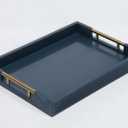 Serving Tray with Polished Metal Handles, 16.5''x12'' Rectangle Coffee Table Tray, Modern Decorative Tray, Large Ottoman Tray, Perfect for Storage and Display (Blue)