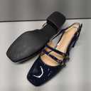 Coutgo Women's Mary Jane Chunky Low Heels Slingback Pumps Closed Square Toe Wedding Dress Shoes (7, Navy)