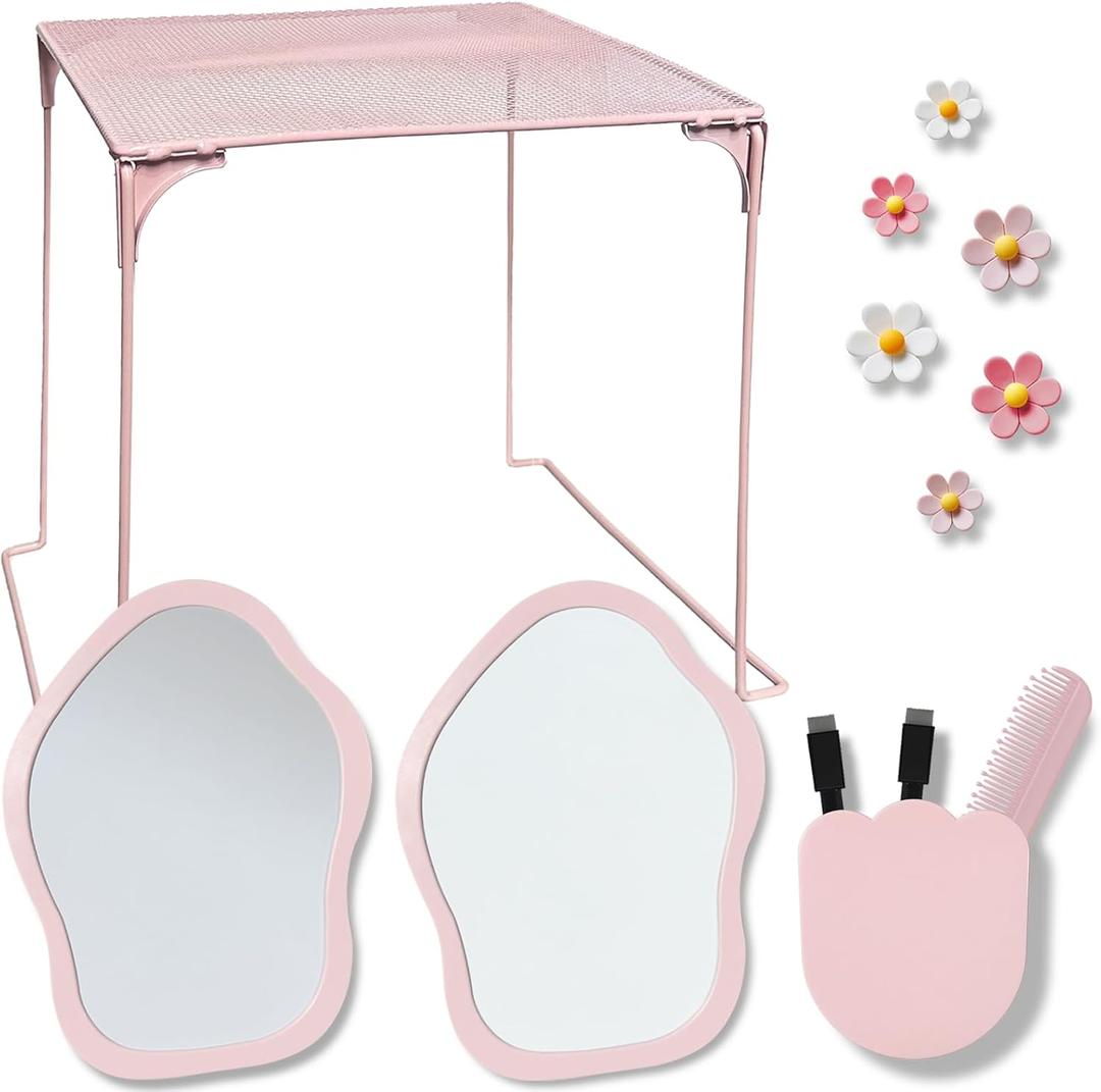 KEYDUACU 13 pcs Girls Locker Accessories, Locker Decorations Including Mirrors, whiteboards, Magnets and organizing Supplies. Ideal for Back-to-School Essentials and The Office (13 pcs-Pink)
