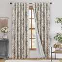 jinchan Blackout Linen Blend Curtains Floral Curtain for Living Room 84 Inch Length Black Printed Curtain with Lined Blackout Curtains for Bedroom Farmhouse Curtains Set 2 Panels