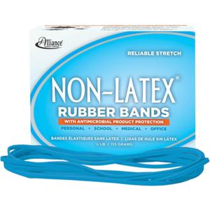 Alliance Non-Latex Latex Rubber Bands with Antimicrobial Protection, Size 117B, 7 x 1/8 Inches, Cyan Blue, 1/4 Pound Box (42179)