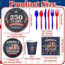125 Pcs 250th Anniversary Patriotic Party Kit 4th of July Party Supplies Plates Paper Cups Cutlery Napkins for 4th of July Decorations Memorial Day Party Supplies
