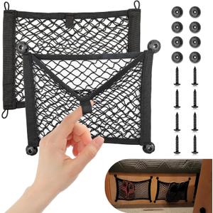 RED WOLF 2 Layer Small Mesh Cargo Net Elastic Storage Netting 2 Pcs Stretchable Car Organizer Net 1410 Inch for Trunk RV Boats Home Auto Cargo Net Pocket with Screws and Hooks