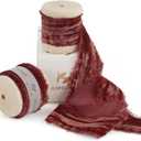 HUIHUANG Rust Red Velvet Ribbon 1 inch Frayed Silk Velvet Ribbon Fringe for Gift Wrapping, Floral Bouquets, Ornaments Crafts, Christmas Tree Decoration, Wreaths, Wedding Decor