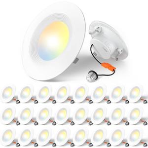 Amico 24 Pack 4 inch 5CCT LED Recessed Lighting, Dimmable, 8.5W=60W, 650LM, 2700K/3000K/4000K/5000K/6000K Selectable, Retrofit Can Lights with Baffle Trim, IC Rated - ETL & FCC, White