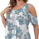 Women's Plus Size Tops Cold Shoulder Dressy Casual Tunics Blouses Lace Summer Short Sleeve Shirts (XXL)