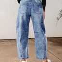 Utyful Barrel Jeans Women Cropped Baggy Trendy High Waisted Distressed Loose Stretch Denim Trouser Jeans with Pockets (Blue, M)