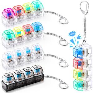 4 Pcs Keyboard Adult Fidget Toy Clicker Toy 4-in-1 Keyboard Fidget Keychain Cube Mechanical Key Button Clicker Stress Relief Gift for Office School Home to Pass The Time(Transparent Color)