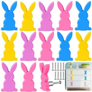 Kathfly 12 Pcs Easter Bunny Knobs Bulk for Drawer Cabinets Dresser Silicone Cute Knobs Covers Door Handle Animal Drawer Pulls for Nursery Kitchen Bedroom Living Room Bathroom Easter Home Decorations