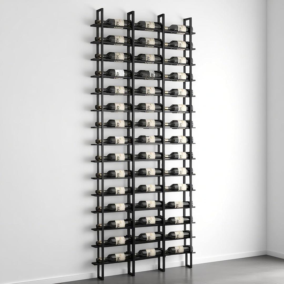 Large Wall Mount Wine Rack, 16 Tier 48 Bottle Wine Storage Organizer Display Holder, Metal Liquor Display for Wine Cellars, Home Bars, Kitchens, and Dining Rooms