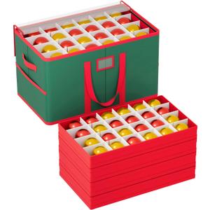Christmas Ornament Storage Box with Dividers Fits 96 Holiday Decorations Storage Box Green Christmas Ball Storage Container Bins Large Christmas Ornament Storage Container with 4 Trays