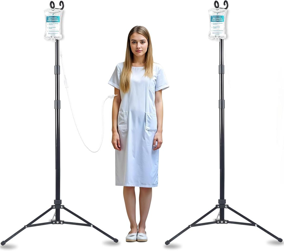TidyFriend IV Kit, 2 Pack Lightweight Portable IV Poles for Travel, Collapsible Stand with Hook, Lanyard Rack for Tables, or Keychains