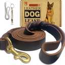 Leather Dog Leash 6ft x 1 inch, Strong Heavy Duty Genuine Leather Braided Dog Training Leash, Soft and Comfortable Leather Leash for Large Dogs, Medium Small Dogs (Brown)