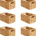 SpaceAid 6 Pack Wicker Basket, Storage Baskets for Organizing, Woven Rattan Basket with Handles for Shelves, Water Hyacinth Large Cube Organizer Storage Bin, 13x8.2x7 inch, Natural