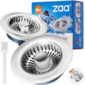 Upgraded 3 in 1 Kitchen Sink Drain Strainer & Sink Stopper, Stainless Steel Kitchen Drain Plug & Sink Installation Parts with Anti-Clogging Basket, Fit US Standard 3-1/2'' Sink Drain Hole