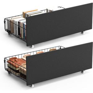 Under Bed Storage with Wheels - Pack of 2 Under Bed Storage Containers for Clothes, Blankets, Winter Clothing, & Shoes, 37L Large Capacity, Sturdy Metal Frame - Black