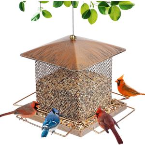 Bird Feeder for Outdoor Hanging, Heavy Duty Metal Squirrel Proof Wild Bird Feeders for Garden Yard Outside Backyard Decoration, 3.5LB Large Capacity Birdfeeder (Large, 7"7"5.5")
