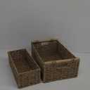 Rectangular Wicker Storage Basket, Woven Organizing Basket with Handles, Laundry Storage Bin 2 Pack 17x11, 14x6.5 Inch