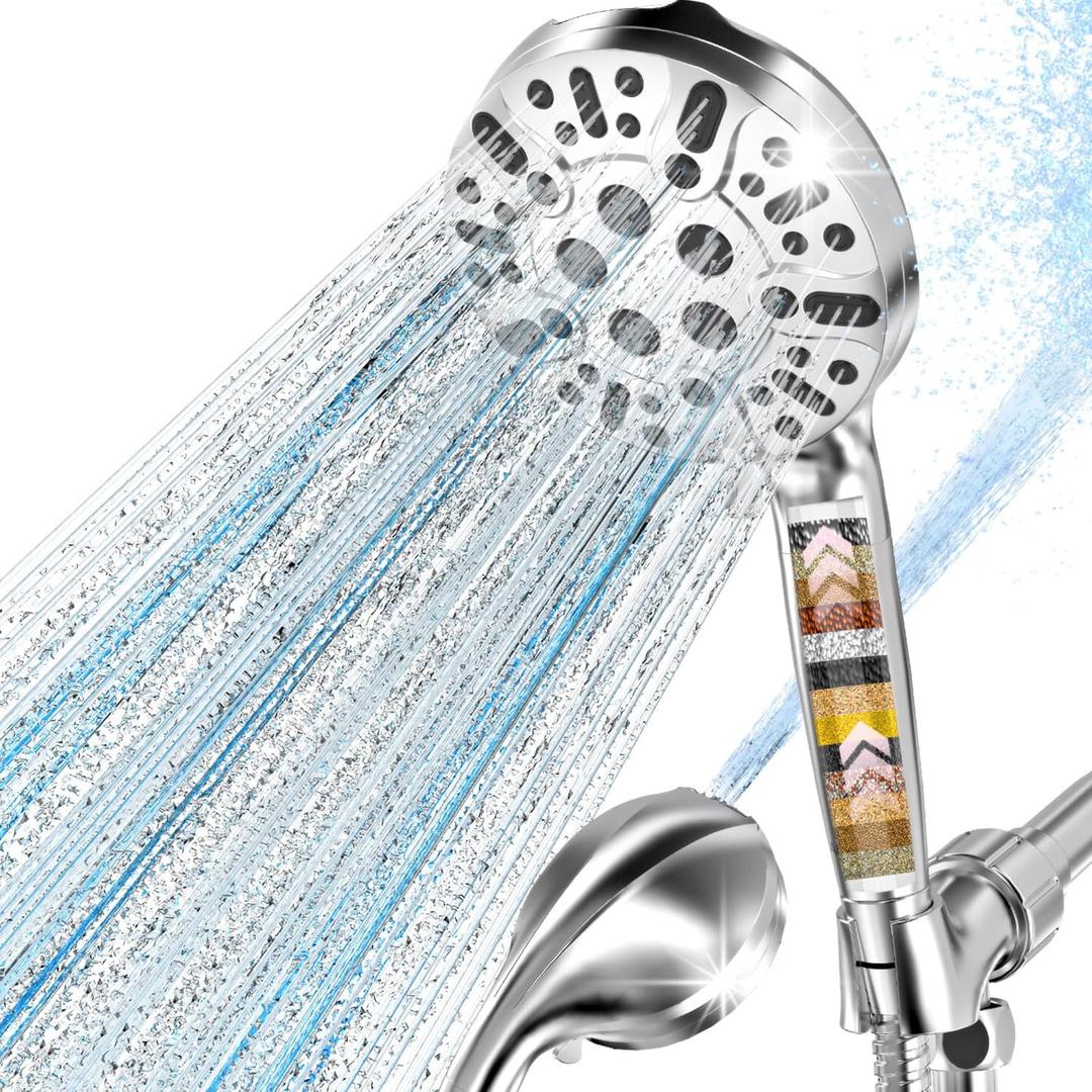Filtered Shower Head with Handheld, High Pressure 9 Settings Shower Filter Head for Hard Water, Built-in Power Spray,Hard Water Filter Showerhead-Remove Chlorine-Dry Skin,Hair(Premium Chome)