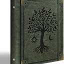 PU Leather 3 Ring Binder Fits 8.5"x11" Letter Size Paper, 2 Inch Round Ring Binder Holds 500 Sheets, Notepad Paper Cover Loose Leaf Organizer, Green Tree