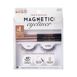 KISS Magnetic False Eyelashes and Eyeliner, 'Lure', 12mm, Easy to Apply, Reusable, No Glue, Flexiband Technology, Precision Felt Tip, Fortified Formula, 1 Pair Strip Lashes (3 Count (Pack of 1))