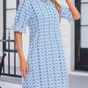 FENSACE Womens Casual Shirt Dress Ruffle Sleeve Button Down Shift Summer Dresses with Pockets (Blue, M)