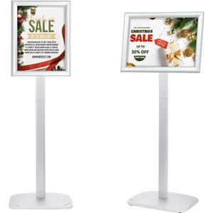 Heavy Duty Pedestal Sign Holder for Display, 8.5 x 11 inches Adjustable Floor Standing Sign Holder with Weighted Base , Vertical and Horizontal View Sign Stand for Indoor/Outdoor AdvertisingSilver