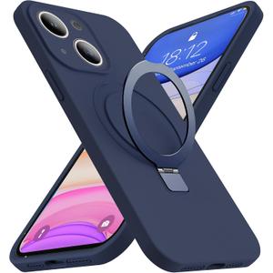 SKYLMW Compatible with iPhone 13 Case 6.1'' with Magnetic Invisible Stand Compatible with Mag-Safe Military Drop Tested Shockproof Silicone 13 Phone Case for Women Men, Dark Blue