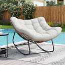 Garvee Outdoor Rocking Chair, Oversized Papasan Chair with Cushion | Metal & PE Rattan Frame, 400LBS Capacity, Ideal for Patio, Garden or Living Room, Gentle 30° Rocking Comfort