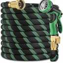 100 ft Heavy Duty Garden Hose  Super Flexible Leader Water Hose with 10 Pattern Spray Nozzle,Hybrid Rubber Hose Car Wash Pipe,3/4'' Solid Brass Conne