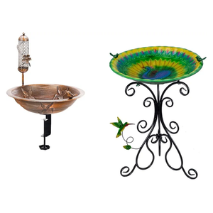 DREAMSOUL Deck Bird Bath + 20" Peacock Large Bird Bath Stand