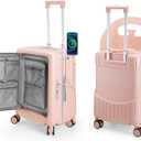 Ride On Luggage with Foldable Seat&Seat Belt,Hardshell Ride On Suitcase with Front Pocket,Lockable 4-Spinner Wheels,USB Port,TSA Lock,20 inch,Pink, Medium
