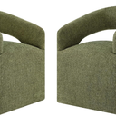 KISLOT Upholstered Dining Chairs with Casters, Modern Barrel Side Armchair with Rollers for Dining Room, Bedroom, Kitchen, Reading Room, Green, Set of 2