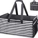 Muzale Extra Large Utility Tote Bag with Wire Frame Reusable Grocery Bags Foldable Heavy Duty Shopping Bags for Groceries Collapsible Totes with Handles for Carrying Heavy Loads Storage Car Trunk (BLACK-WHITE-STRIP)