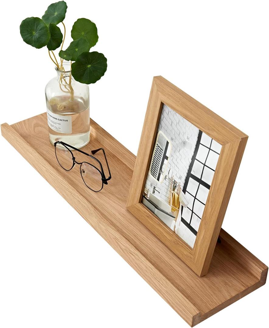 Oak Floating Shelves Natural Wood Wall Mounted Display Picture Ledge for Home Office Living Room Bedroom Storage 4X24 Inch