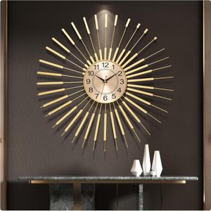 Large Wall Clocks for Living Room Decor 24 Inch Gold Starburst Wall Clock, Silent Non-Ticking Metal Wall Clocks Battery Operated, Mid Century Boho Farmhouse Modern Art Decor for Bedroom Office