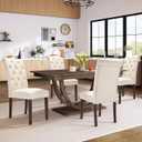 COLAMY Tufted Dining Chairs Set of 4, Accent Parsons Diner Chair Upholstered Fabric Stylish Kitchen Chairs with Solid Wood Legs and Padded Seat, Beige