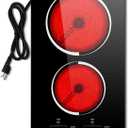 12 Inch Electric Cooktop - 2 Burner Countertop & Built-in Electric Stove Top, 120V Plug in Electrical Cook Top, Timer, Safety Lock, Over-Temperature Protection, Sensor Touch Control