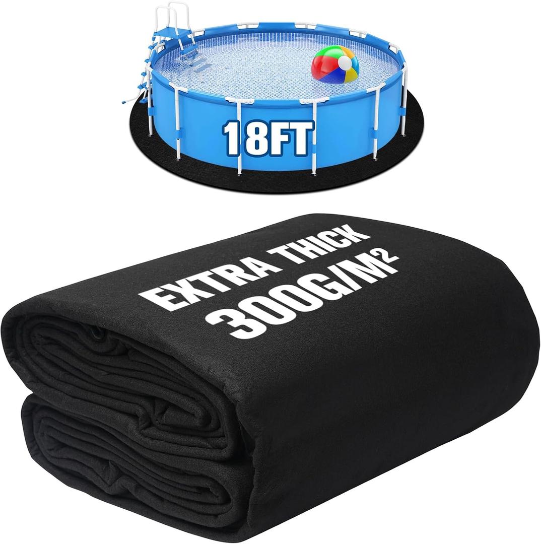 18 FT Pool Liner Pad for Above Ground Pool, 300 G/M Thicker Heavy Duty Round Pool Liner Pad, Puncture Protection Under Pool Padding, Extend Liner Life Durable Eco-Friendly Fabric, Black